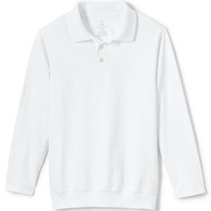 Lands End School Uniform Kids Long Sleeve Polo Shirt White boys girls size 14 16